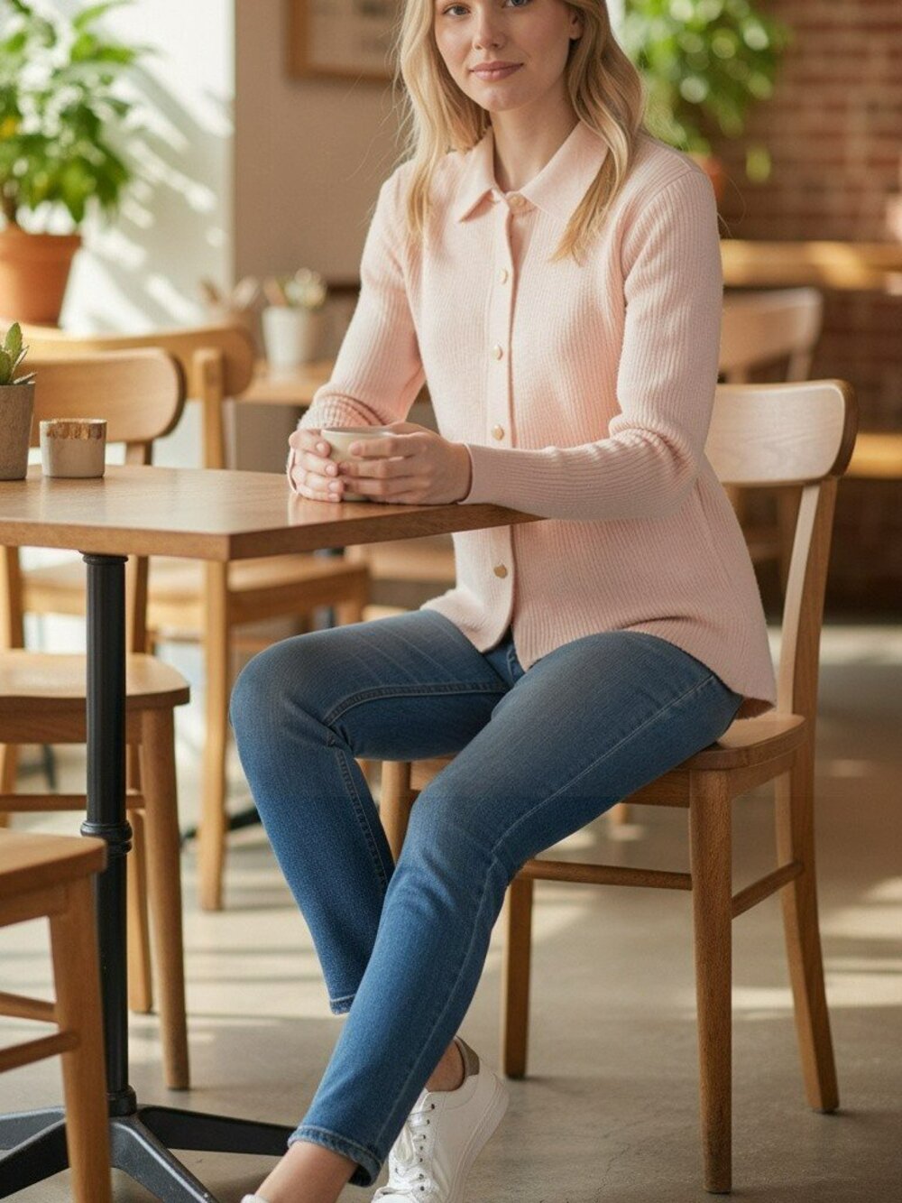 White House Black Market Pink Ribbed Button Front Cardigan Size Large